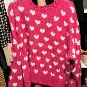Vince Camuto Pink Heart Pattern Sweater